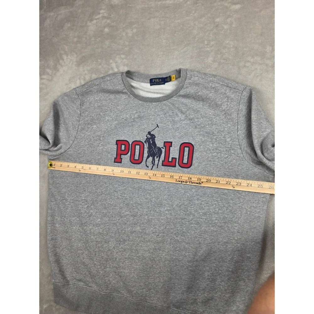 Polo Ralph Lauren Sweatshirt Mens XL Gray Big Logo Spellout Fleece Crewneck